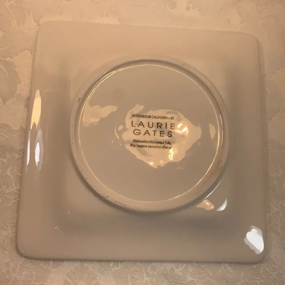 Laurie Gates California Decorator Ceramic Plates Set 2 Embossed Floral Design